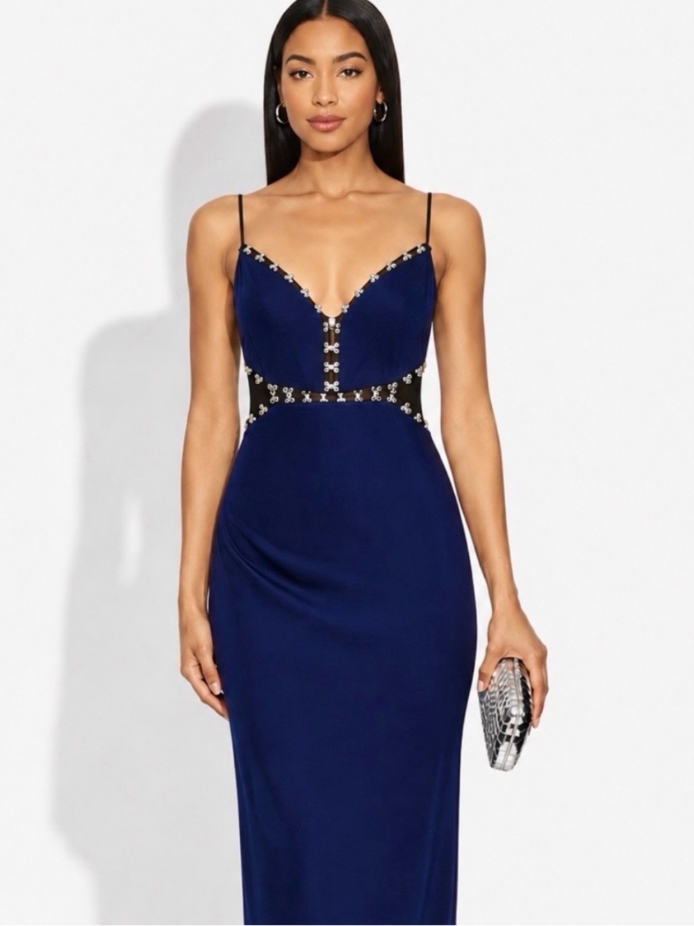 BEC & BRIDGE Celeste Navy Hook Mesh Cutout Midi Dress Size 4